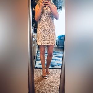 Ann Taylor Loft Lace mini shift dress ivory and beige Sz 4
